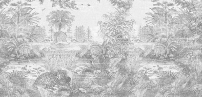 GIN2001SA | Carta parati tropical chic stile incisione antica - Col. PA01 B\N